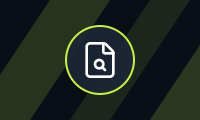 A small navy tile with diagonal lime stripes and a ring holding a document-search glyph