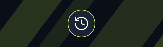 A deep navy band with diagonal lime stripes and a ring holding a restore-from-history glyph