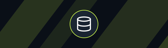 A deep navy band with diagonal lime stripes and a ring holding a database glyph